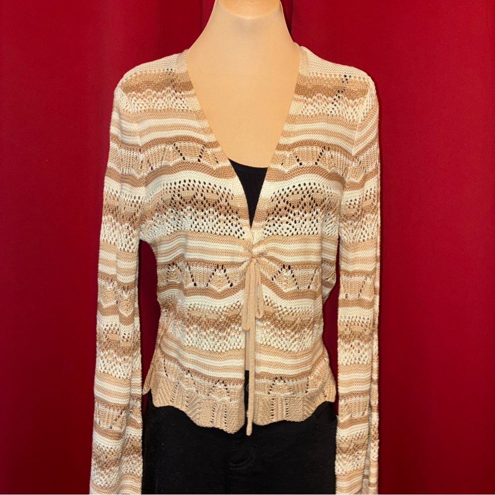 🔥🔥 Elegant Beige Striped Cardigan Sweater